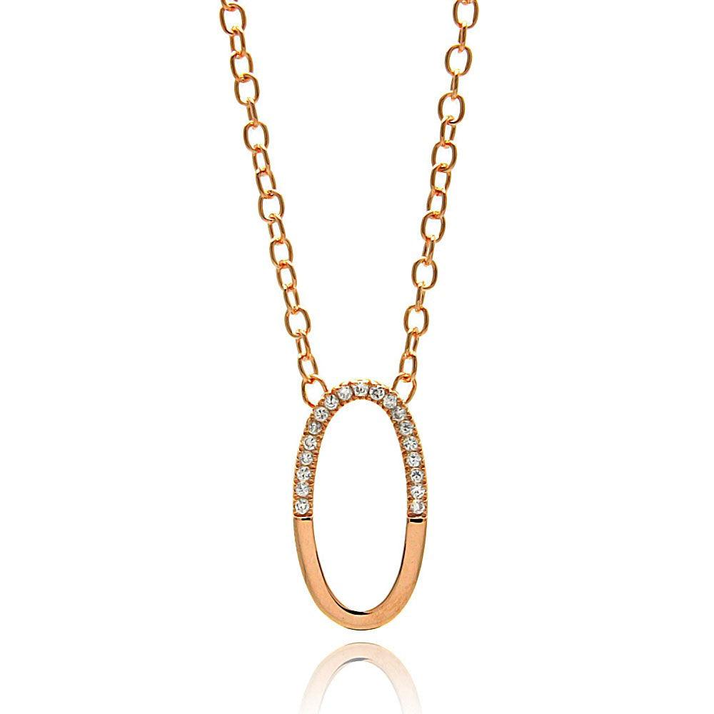 Closeout-Silver 925 Rose Gold Plated Oval Pendant Necklace - STP00149RGP