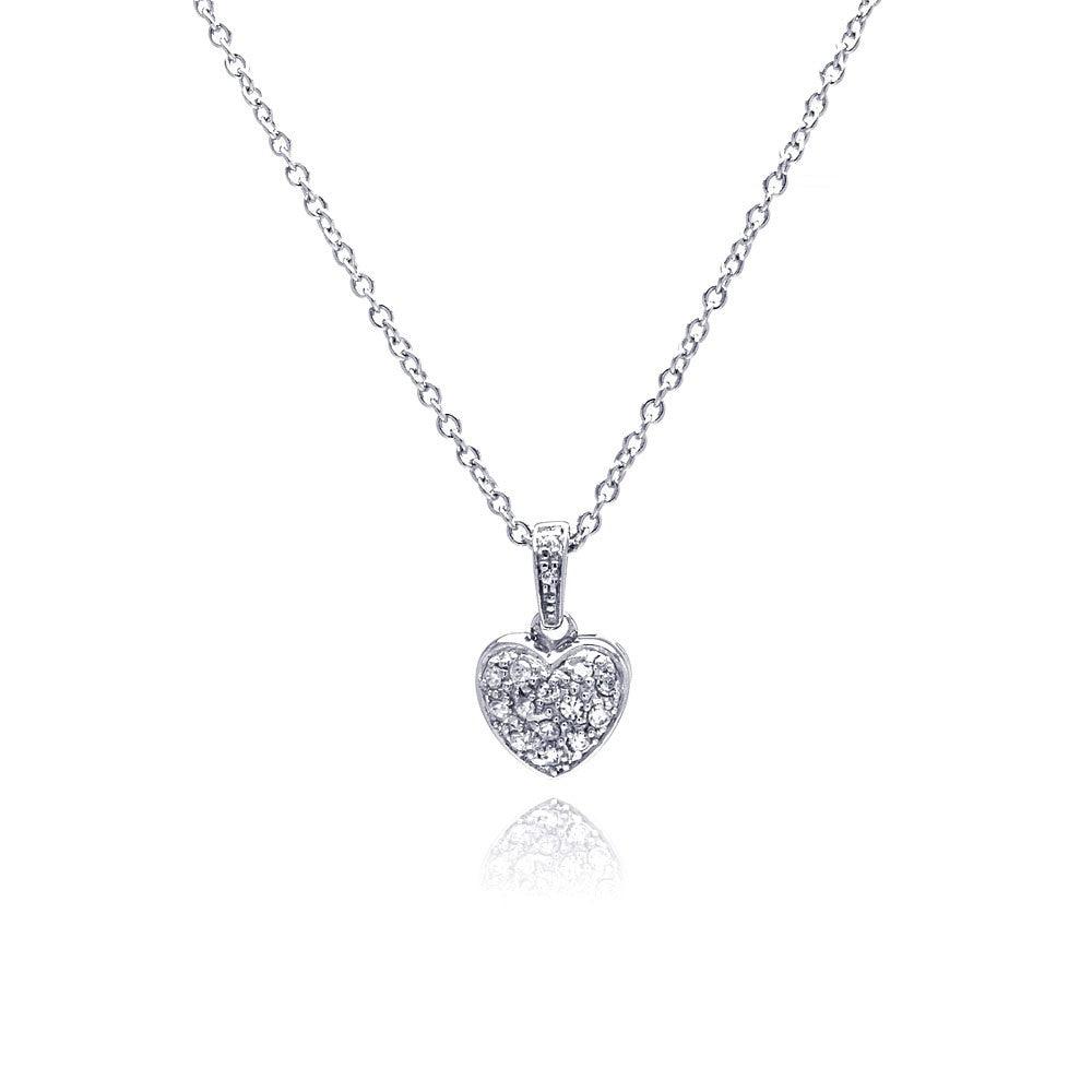 Silver 925 Clear CZ Rhodium Plated Classic Heart Pendant Necklace - STP00154