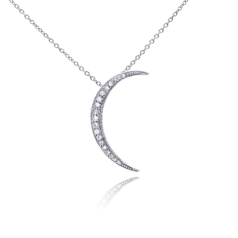 Silver 925 Clear CZ Rhodium Plated Solar Pendant Necklace - STP00171