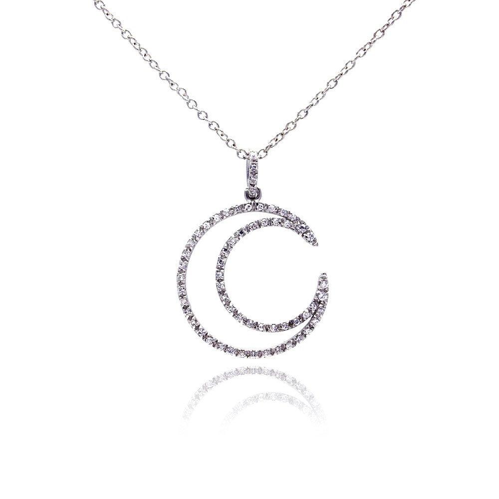 Silver 925 Clear CZ Rhodium Plated Open Circle Pendant Necklace - STP00172