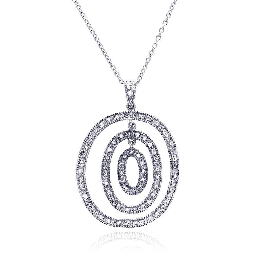 Closeout-Silver 925 Clear CZ Rhodium Plated Multi Circular Pendant Necklace - STP00195