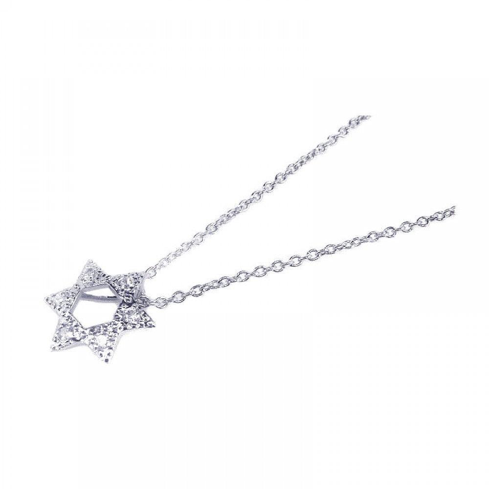 Silver 925 Clear CZ Rhodium Plated Star of David Pendant Necklace - STP00197