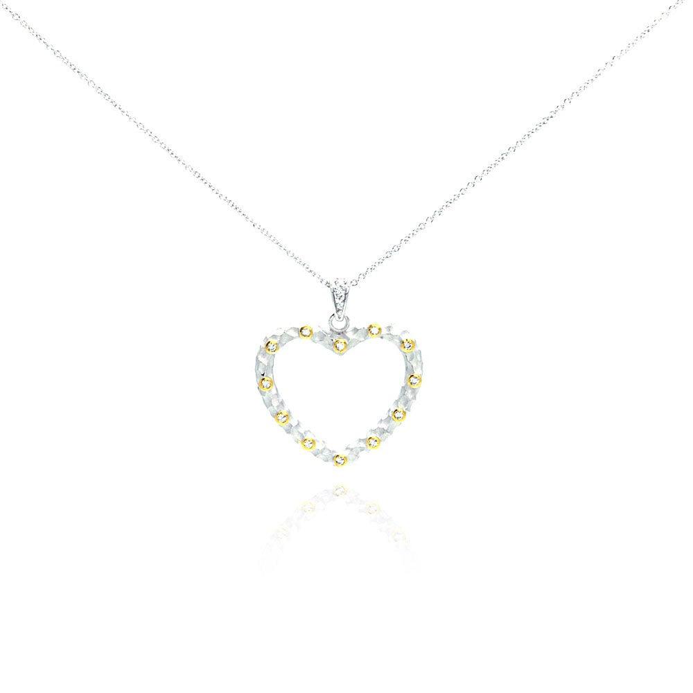 Closeout-Silver 925 Yellow CZ Rhodium Plated Heart Pendant Necklace - STP00243