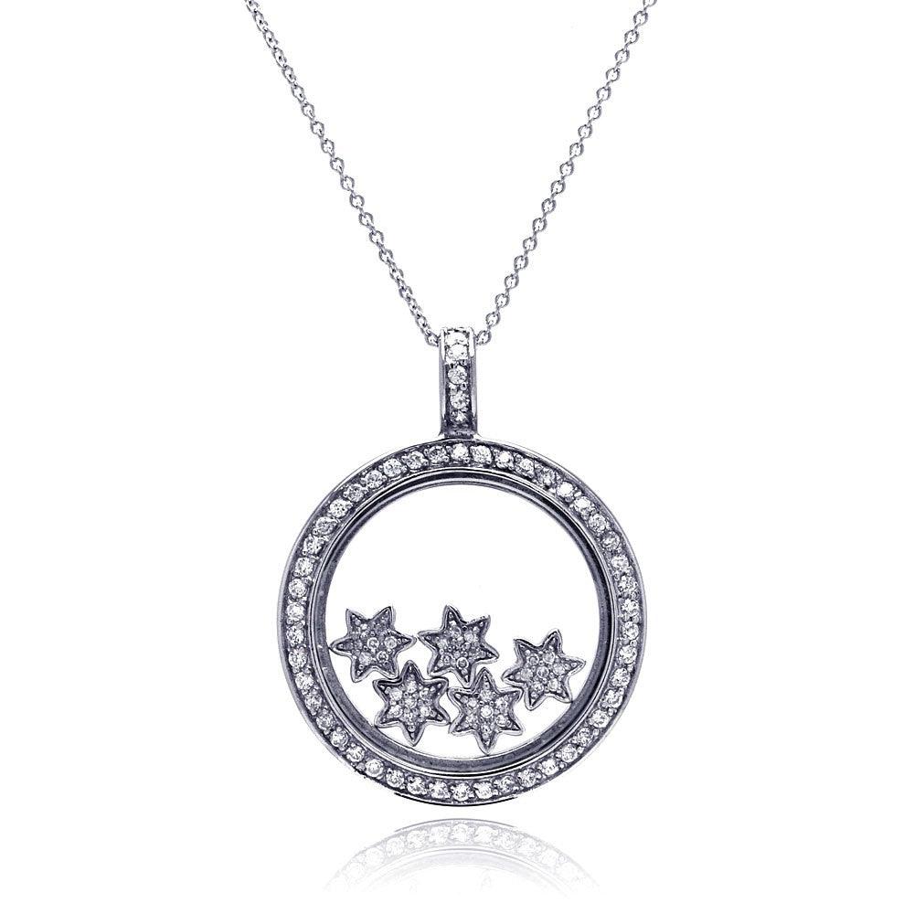 Silver 925 Clear CZ Rhodium Plated Inner Stars Pendant Necklace - STP00266