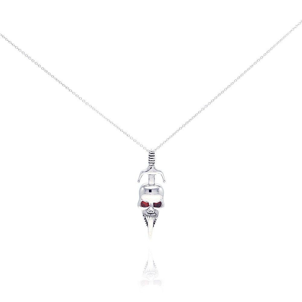 Closeout-Silver 925 Rhodium Plated Skull Pendant Necklace - STP00314