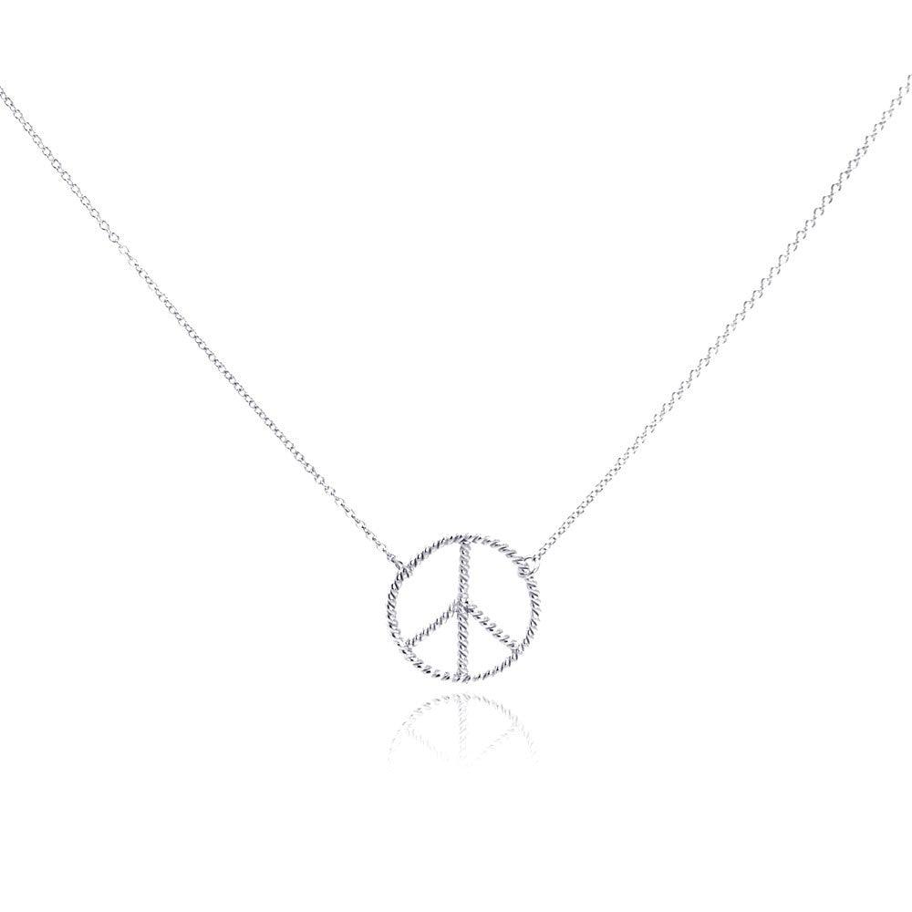 Closeout-Silver 925 Rhodium Plated Peace Sign Pendant Necklace - STP00338