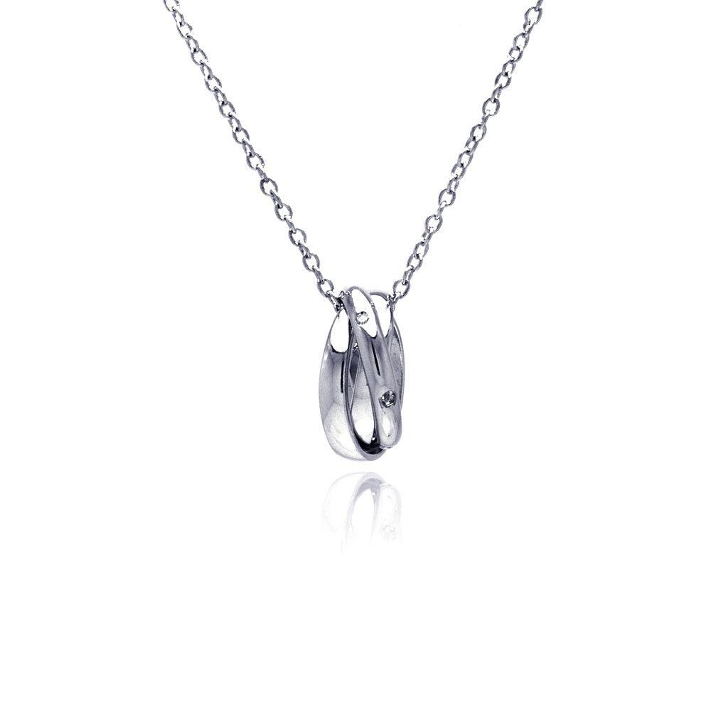 Silver 925 Clear CZ Rhodium Plated Fancy Cut Pendant Necklace - STP00348