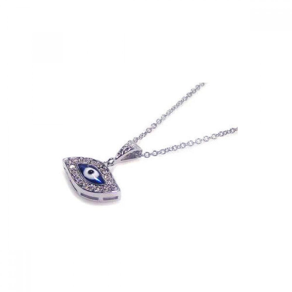 Silver 925 Clear CZ Rhodium Plated Evil Eye Pendant Necklace - STP00367