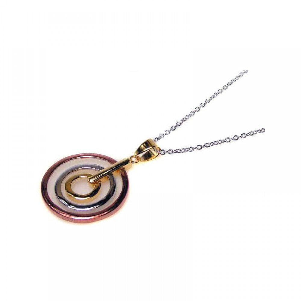 Closeout-Silver 925 Tri Color Rhodium Plated Circular Pendant Necklace - STP00413