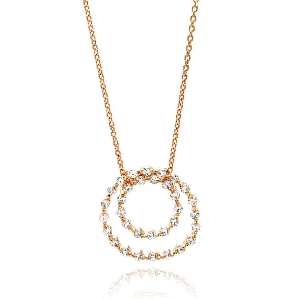 Closeout-Silver 925 Clear CZ Rose Gold Plated Open Circle Pendant Necklace - STP00416RGP