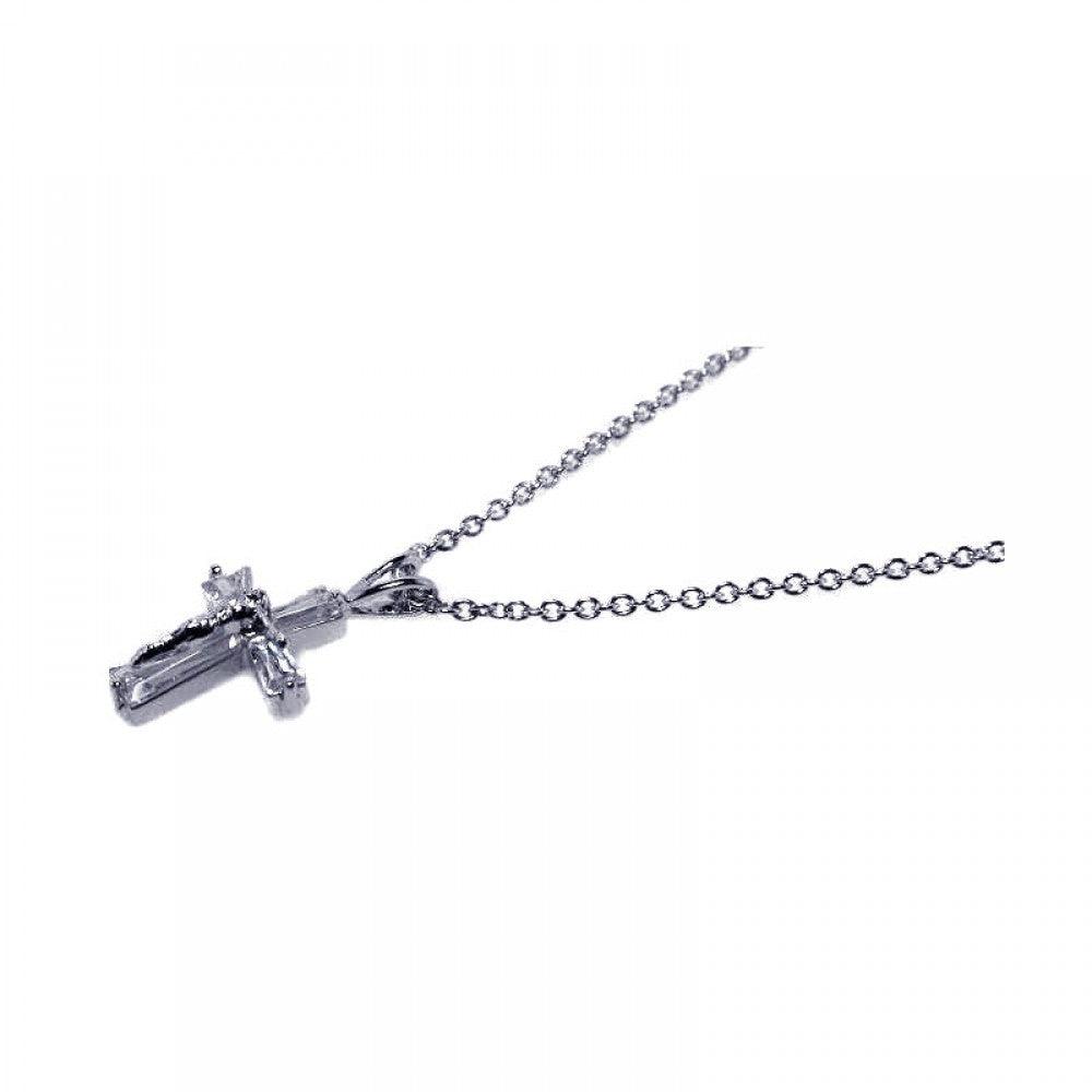 Silver 925 Rhodium Plated CZ Cross Pendant Necklace - STP00462