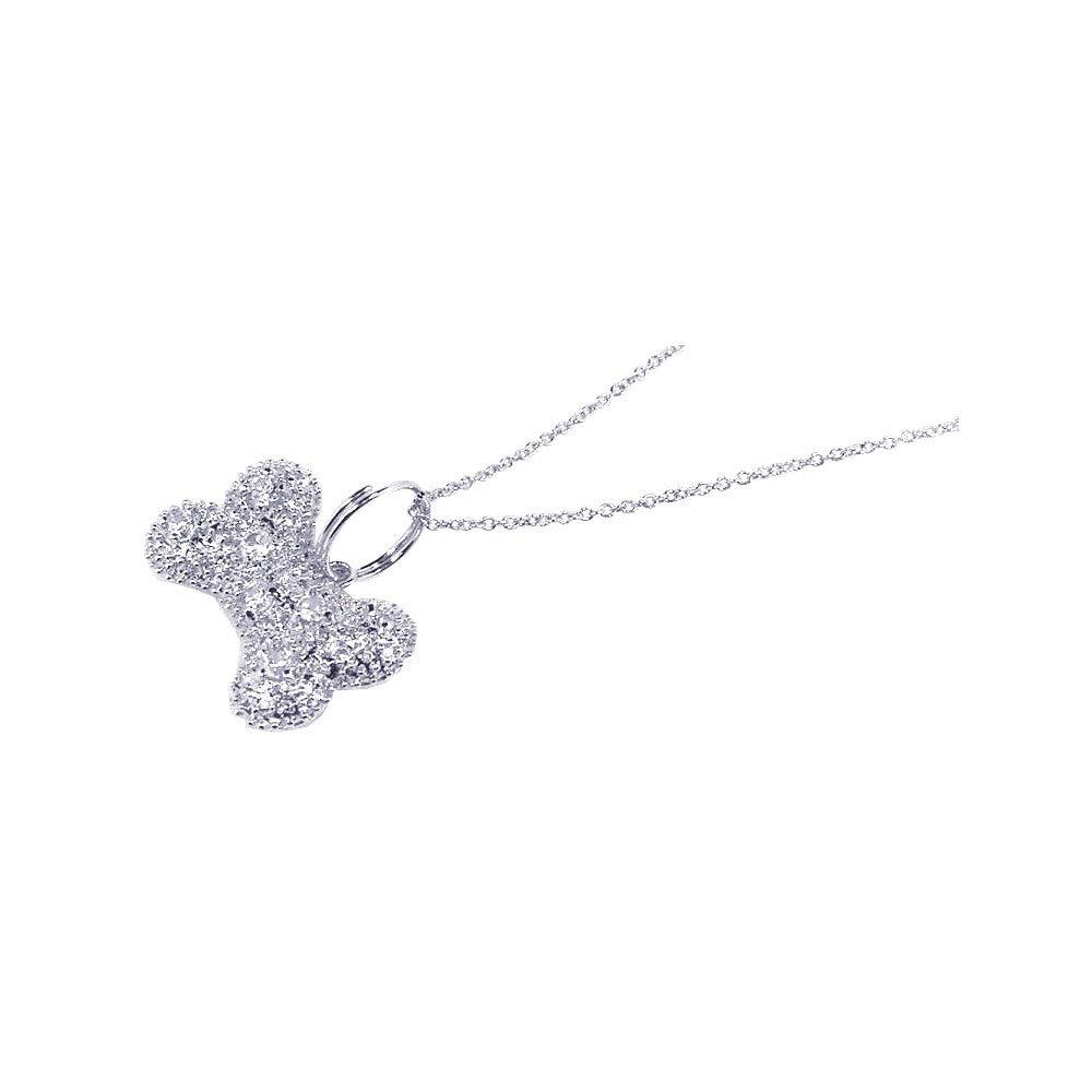 Closeout-Silver 925 Rhodium Plated Clear CZ Covered Dog Bone Pendant Necklace - STP00514