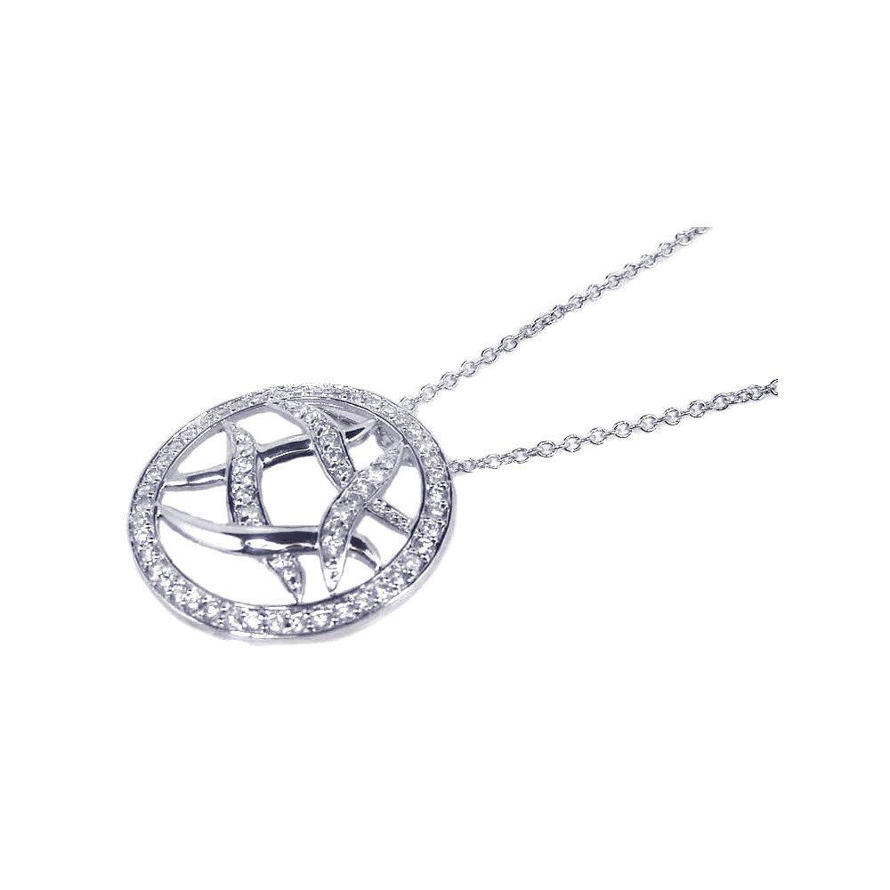 Closeout-Silver 925 Rhodium Plated CZ Abstract Circle Pendant Necklace - STP00519