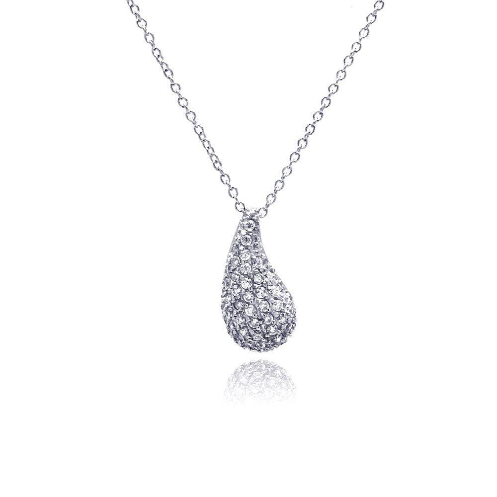 Closeout-Silver 925 Rhodium Plated Curvy Teardrop CZ Necklace - STP00527