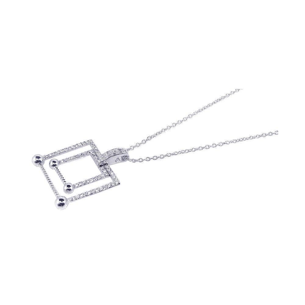 Closeout-Silver 925 Rhodium Plated Graduated Square CZ Dangling Necklace - STP00556