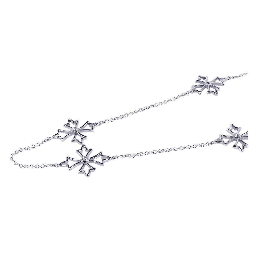 Closeout-Silver 925 Rhodium Plated Pointy Cross CZ Necklace - STP00598