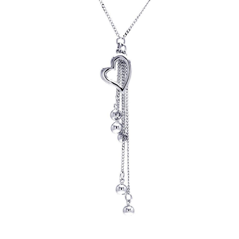 Closeout-Silver 925 Rhodium Plated Clear CZ Heart Dangling Pendant Necklace - STP00616