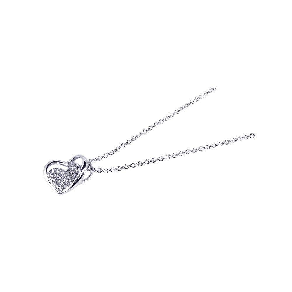 Silver 925 Rhodium Plated Clear CZ Heart Pendant Necklace - STP00630