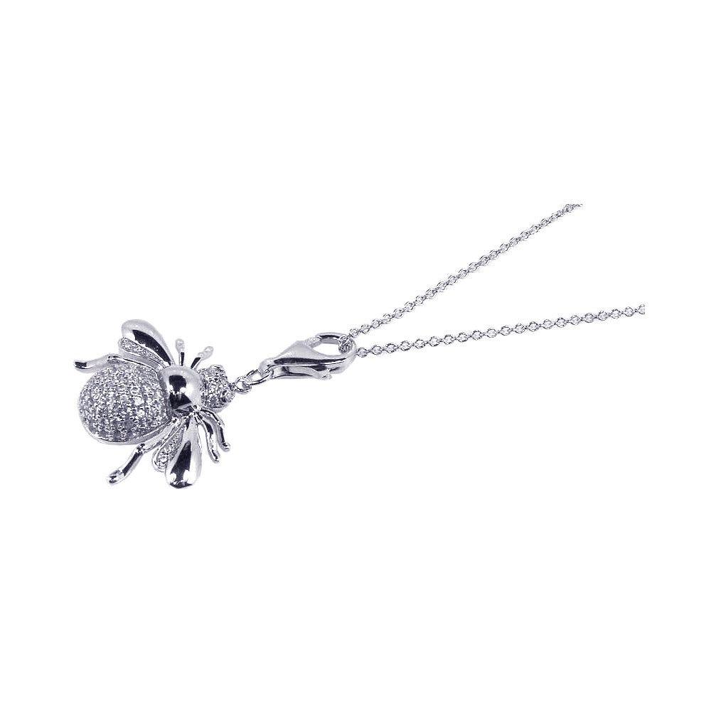 Closeout-Silver 925 Rhodium Plated Clear CZ Fly Pendant Necklace - STP00635