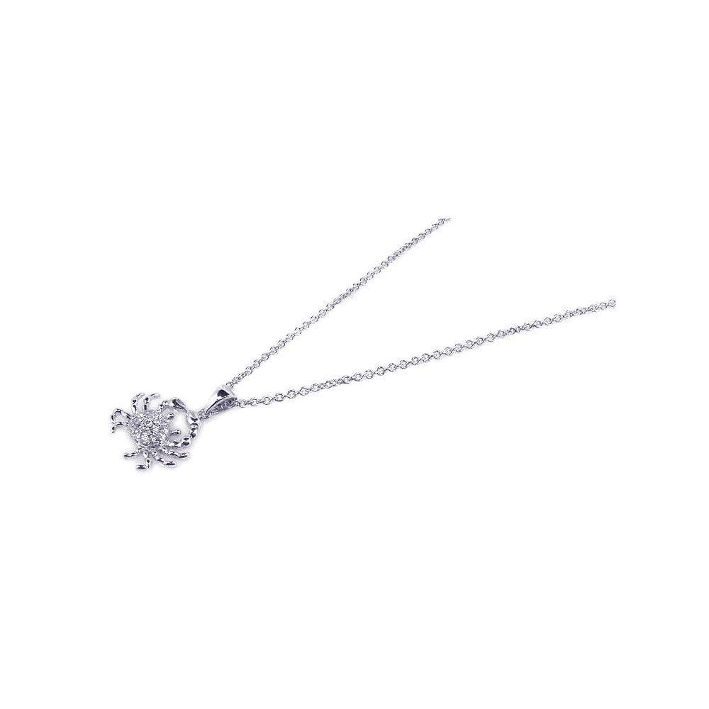 Silver 925 Rhodium Plated Clear CZ Crab Pendant Necklace - STP00645