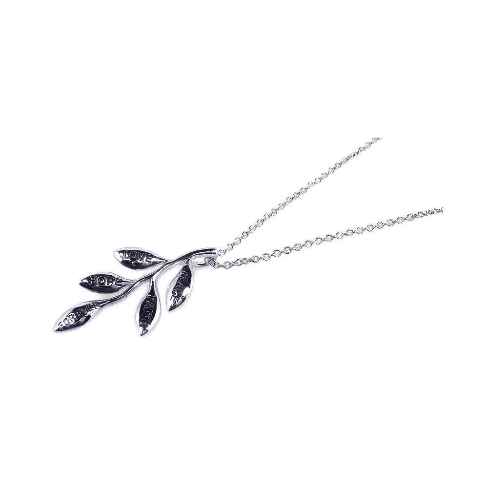 Closeout-Silver 925 Rhodium Plated Engraved Plant Pendant Necklace - STP00647