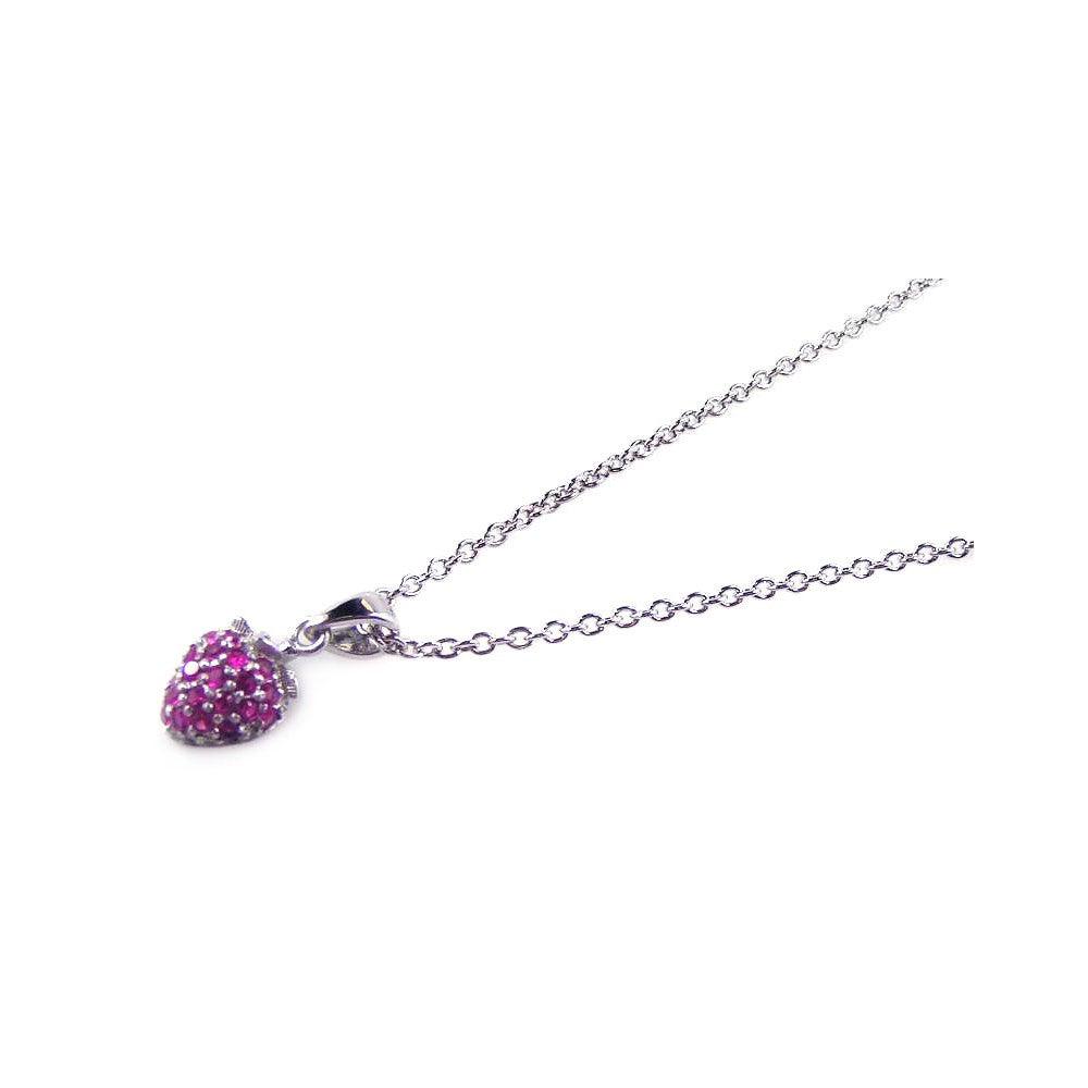 Closeout-Silver 925 Rhodium Plated Pink CZ Heart Pendant Necklace - STP00663