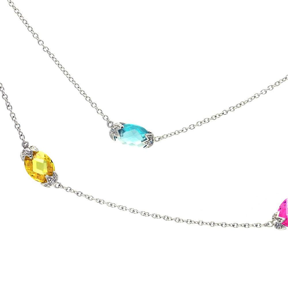 Closeout-Silver 925 Rhodium Plated Colorful Stones CZ Pendant Necklace - STP00675