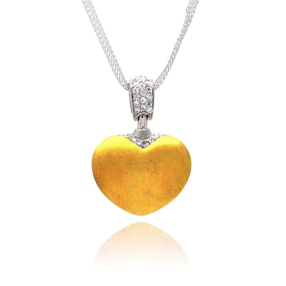 Closeout-Silver 925 Gold Plated Clear CZ Heart Pendant Necklace - STP00680