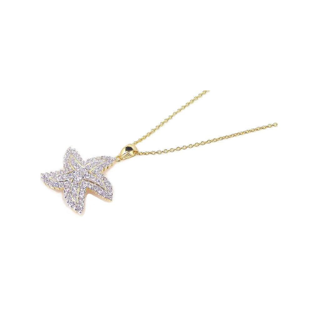 Silver 925 Gold Plated Clear CZ Starfish Pendant Necklace - STP00682