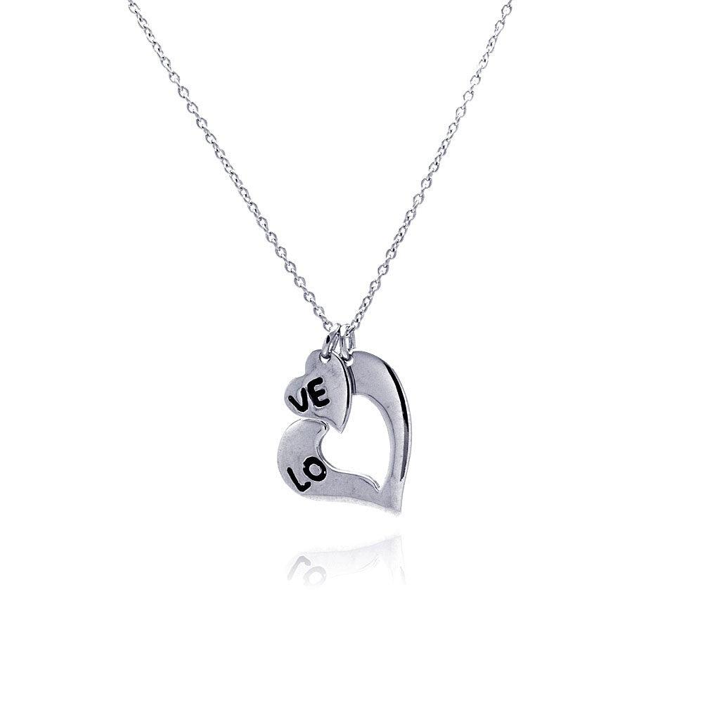 Closeout-Silver 925 Rhodium Plated Love Heart Pendant Necklace - STP00715