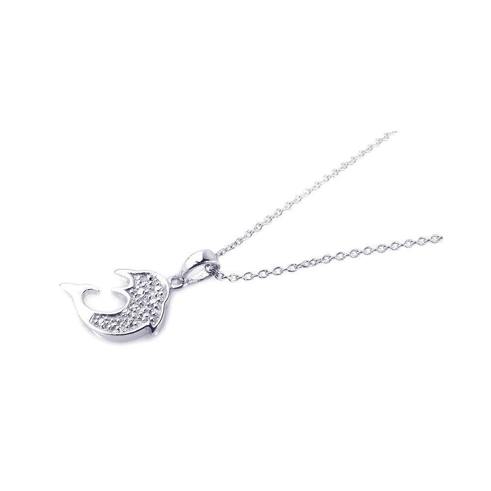 Closeout-Silver 925 Rhodium Plated Clear CZ Fish Pendant Necklace - STP00741