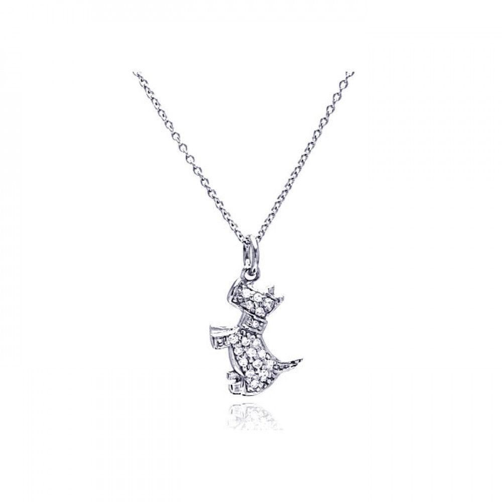 Silver 925 Rhodium Plated Clear CZ Dog Pendant Necklace - STP00748