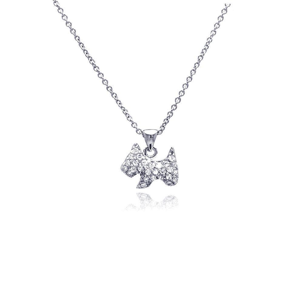 Silver 925 Rhodium Plated Clear CZ Dog Pendant Necklace - STP00749