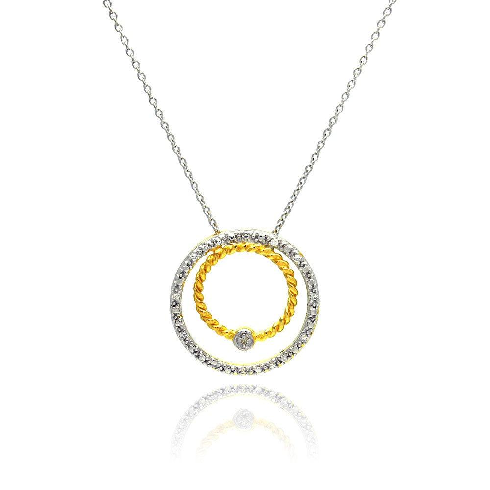 Closeout-Silver 925 Gold and Rhodium Plated Circle Pendant Necklace - STP00755