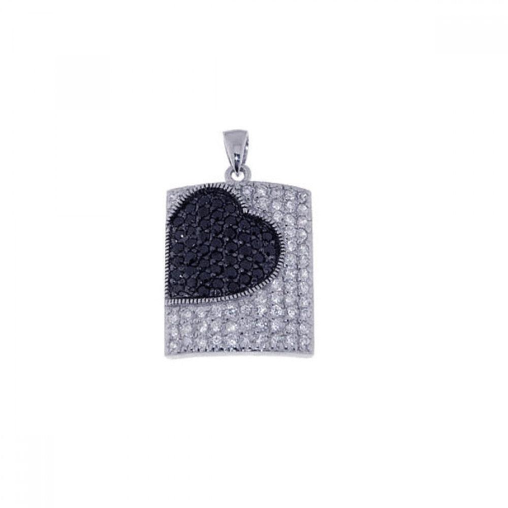 Closeout-Silver 925 Rhodium Plated Clear and Black CZ Heart Pendant - STP00761