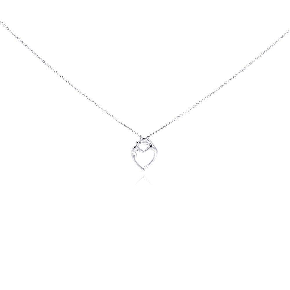 Silver 925 Rhodium Plated Figurine Heart Pendant Necklace - STP00766