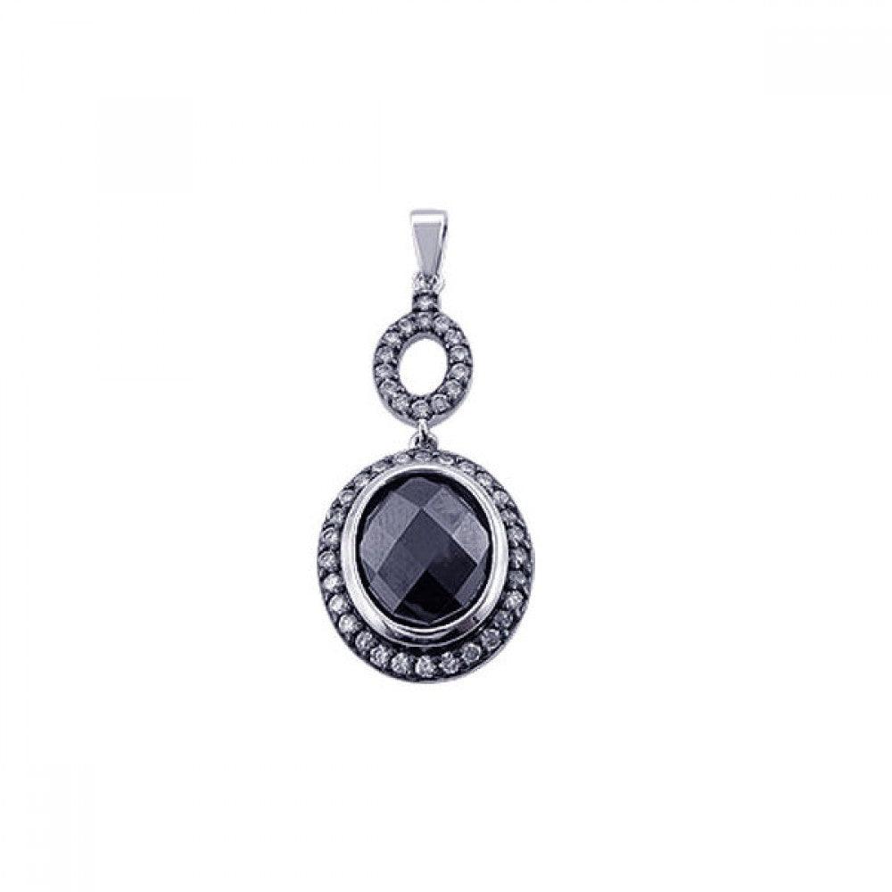 Closeout-Silver 925 Black Rhodium Plated Onyx Circle Pendant - STP00767