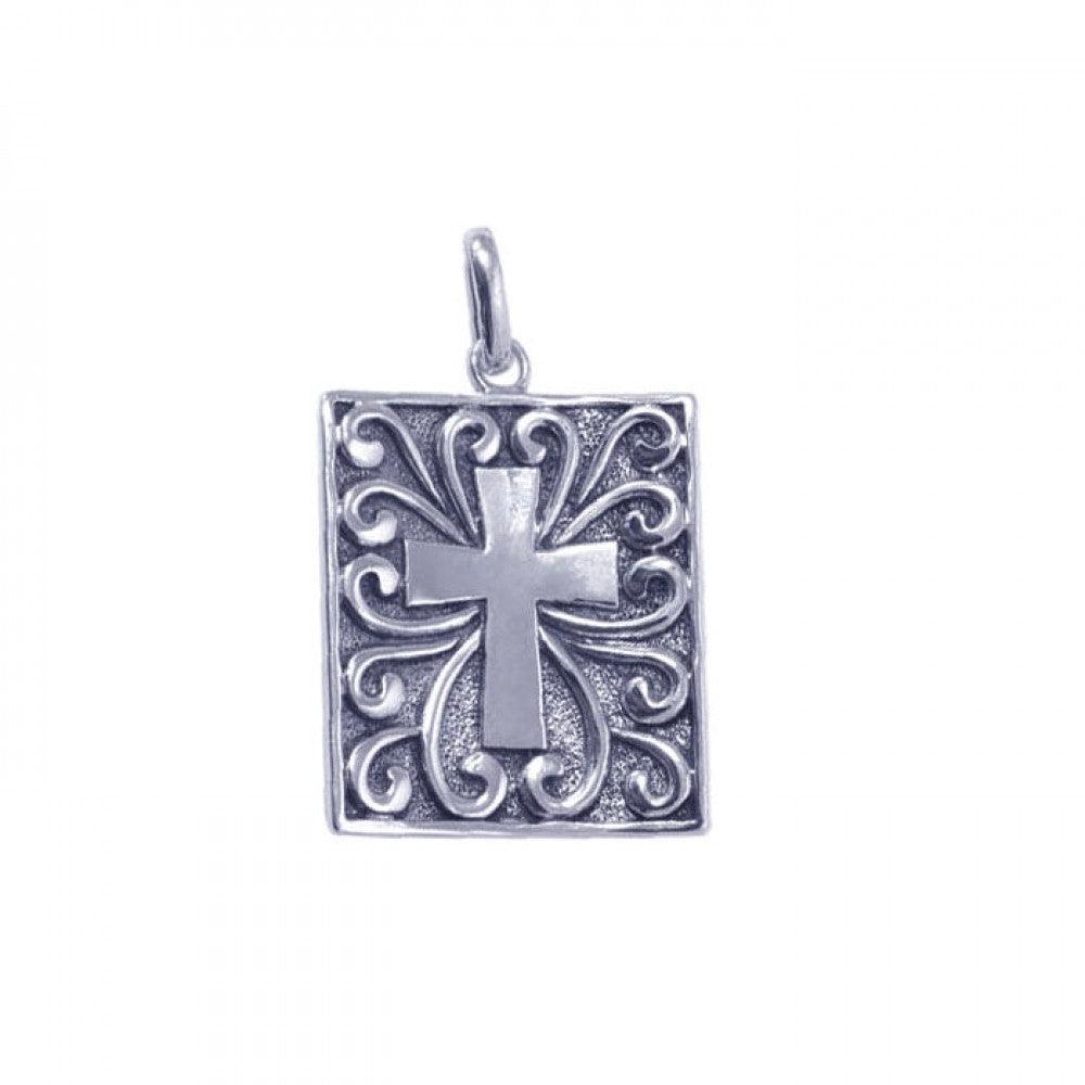 Closeout-Silver 925 Rhodium Plated Cross Pendant - STP00774