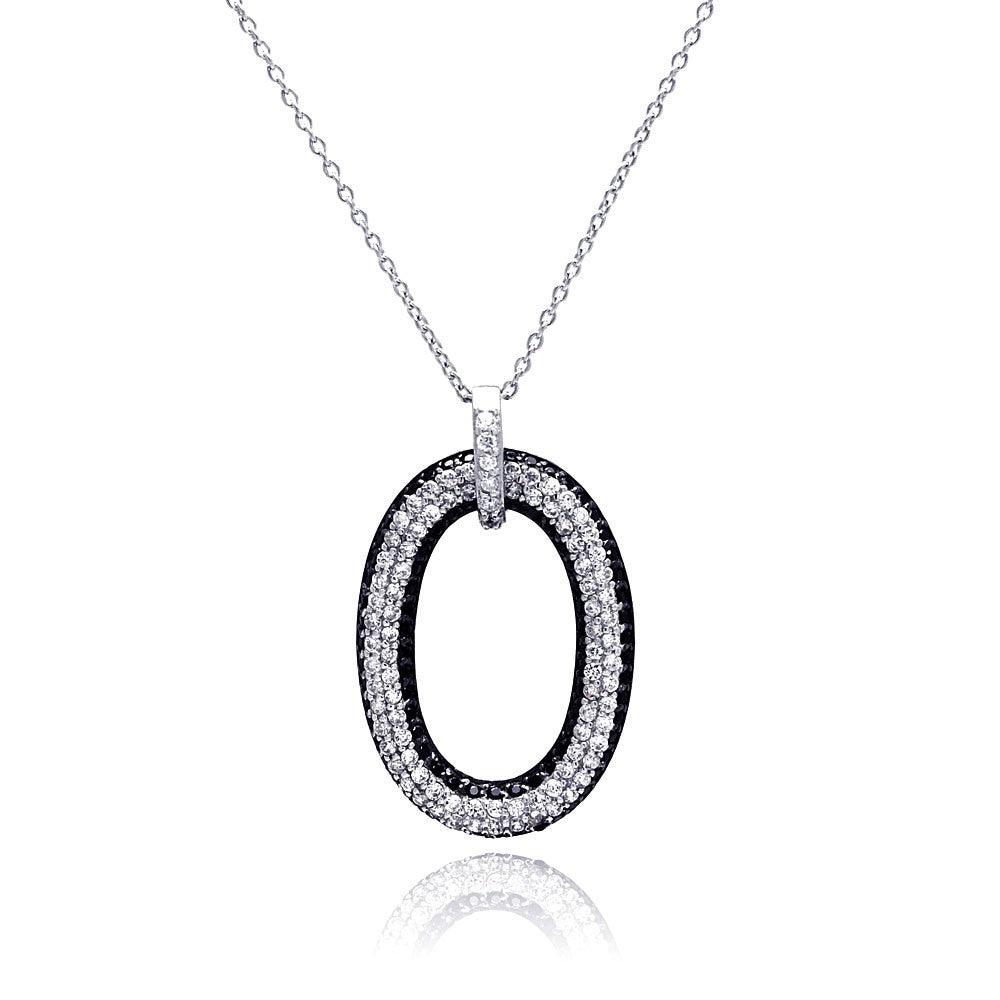 Closeout-Silver 925 Rhodium and Black Rhodium Plated Clear CZ Number 0 Pendant Necklace - STP00816