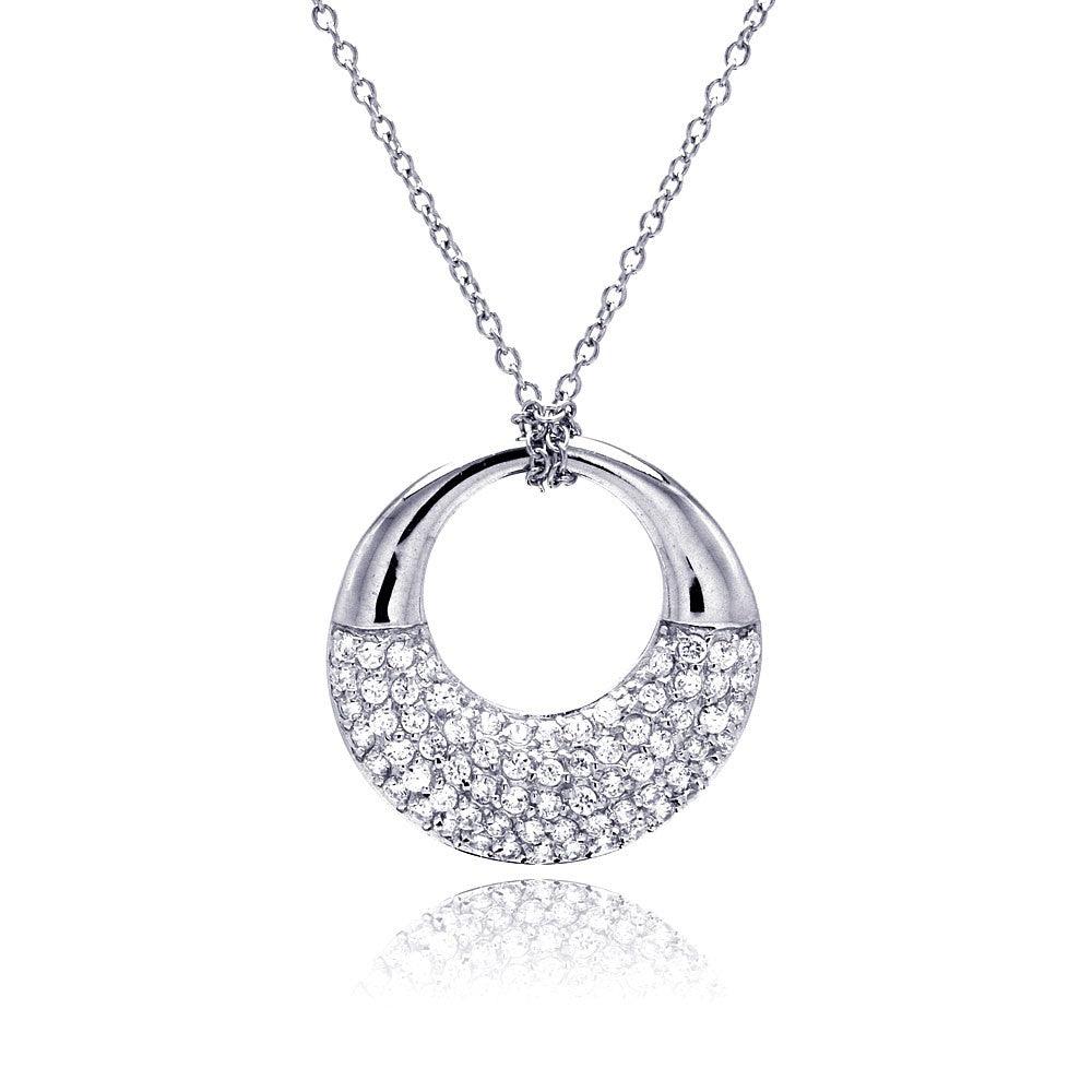 Closeout-Silver 925 Rhodium Plated Clear CZ Ring Pendant Necklace - STP00817CLR