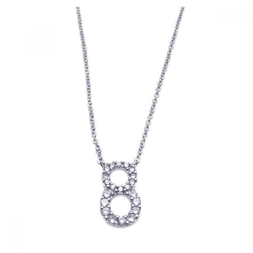 Silver 925 Rhodium Plated Clear CZ Number 8 Pendant Necklace - STP00835