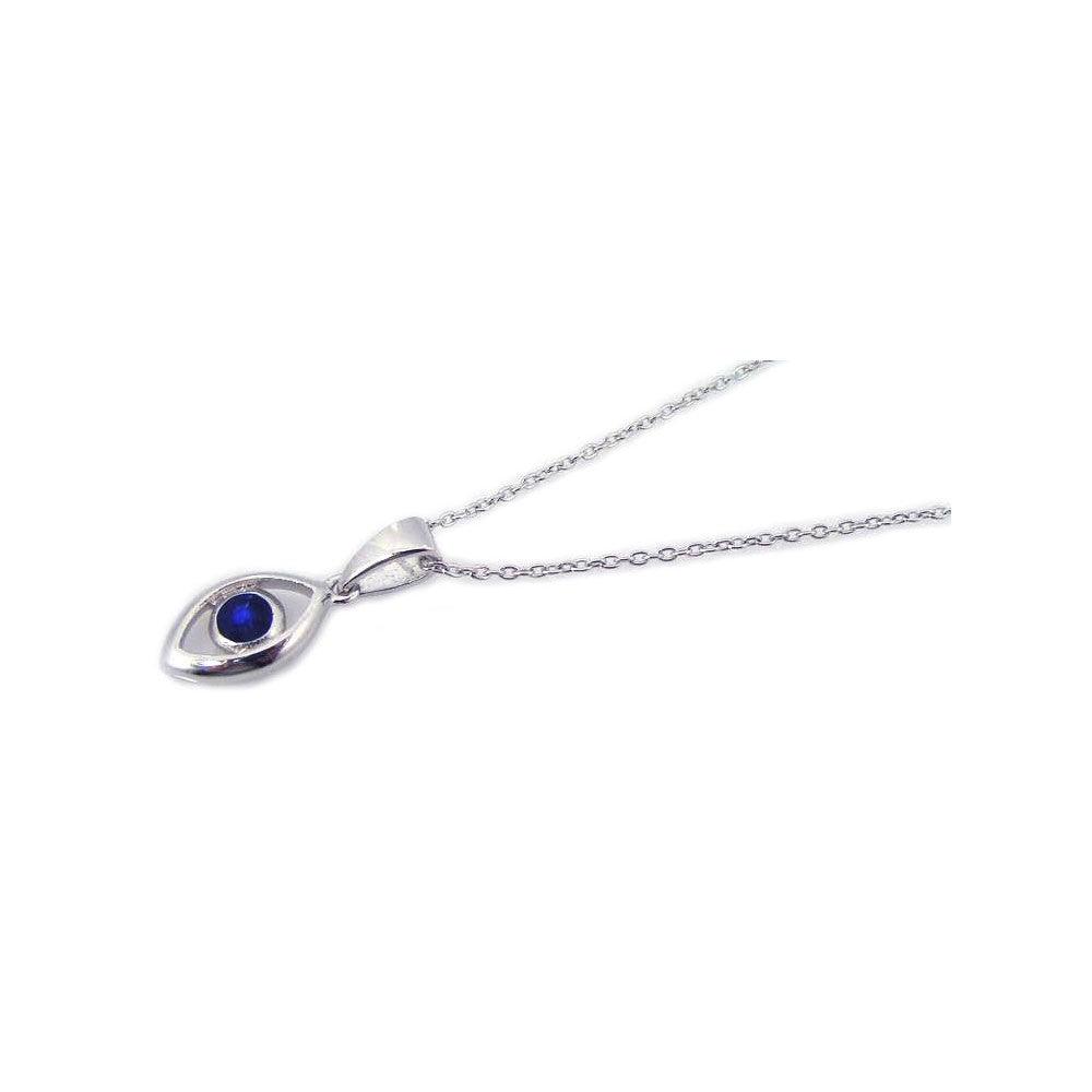 Silver 925 Rhodium Plated Blue Stone Evil Eye Pendant Necklace - STP00842