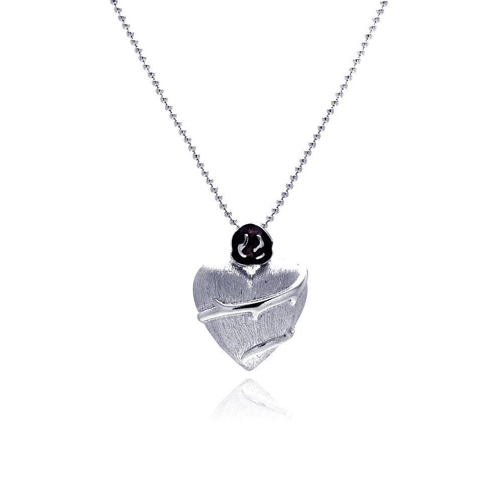 Closeout-Silver 925 Rhodium Plated Clear CZ Heart Pendant Necklace - STP00846