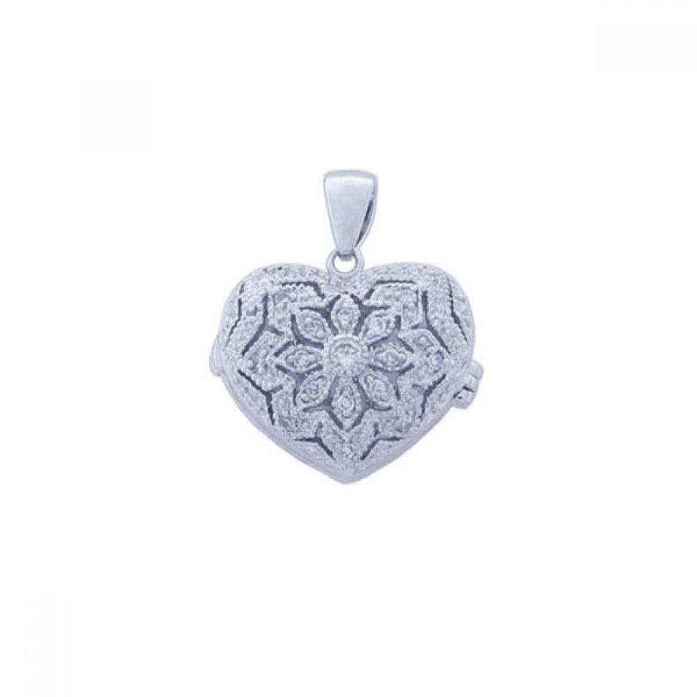 Silver 925 Rhodium Plated Clear CZ Heart Pendant Necklace - STP00849