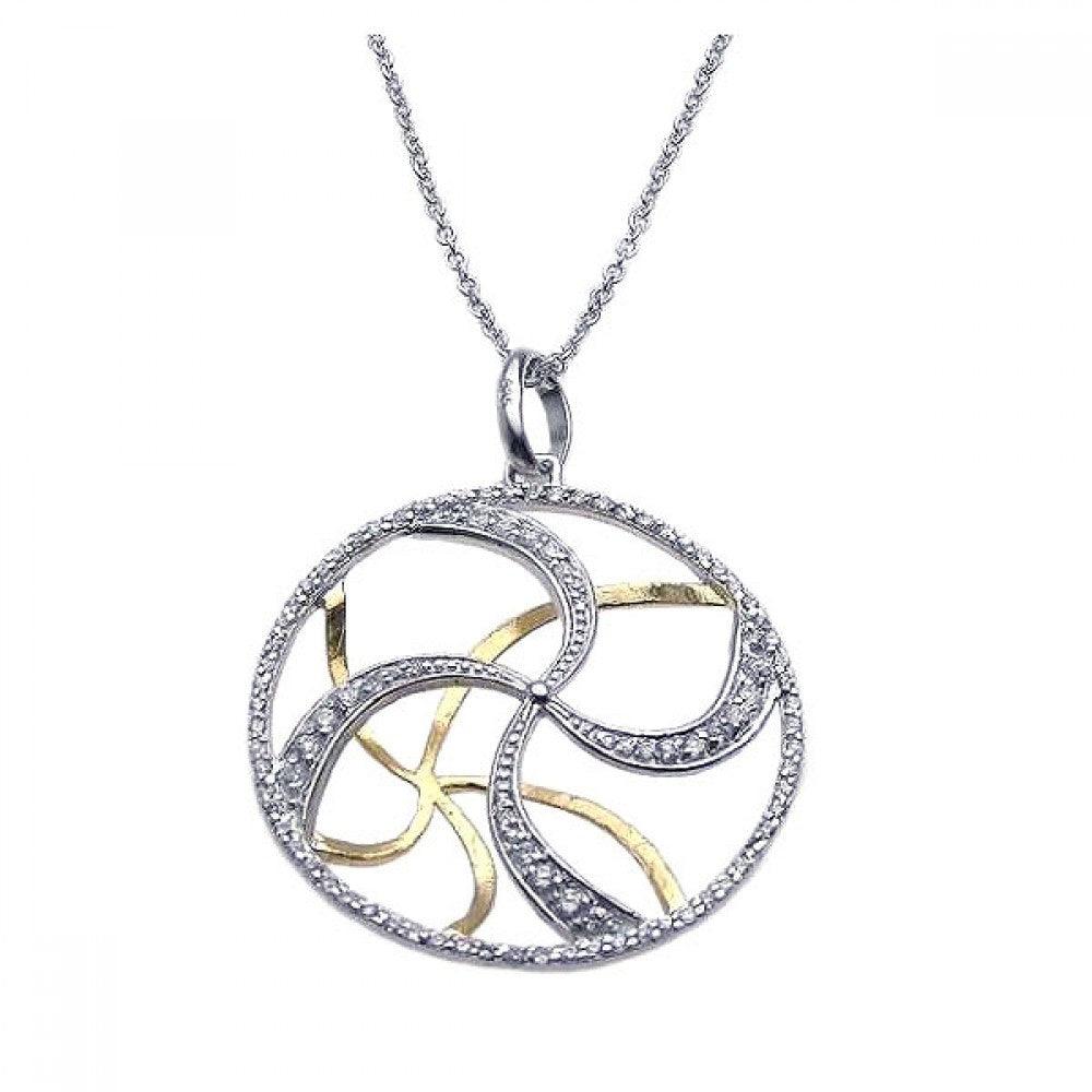 Closeout-Silver 925 Rhodium Plated Clear CZ Swirl Pendant Necklace - STP00859