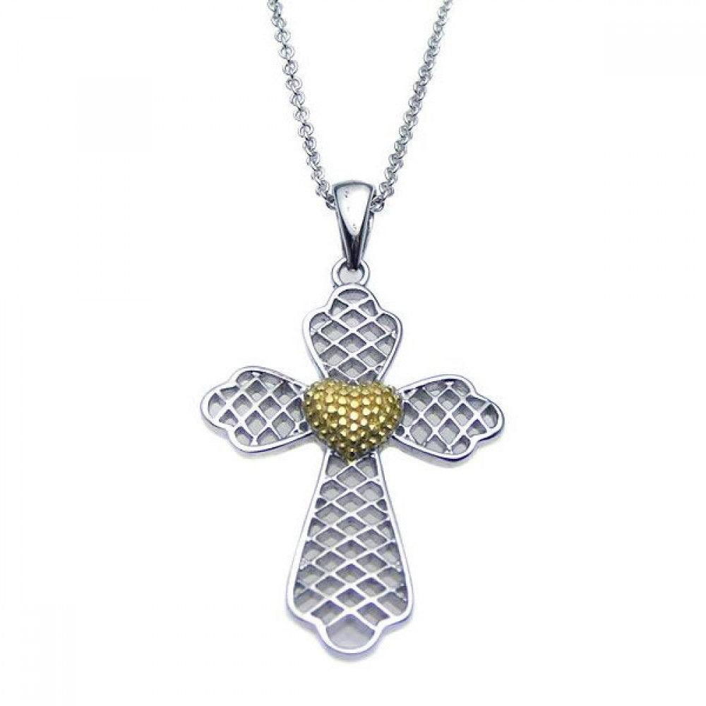 Closeout-Silver 925 Rhodium Plated Clear CZ Cross Pendant Necklace - STP00892