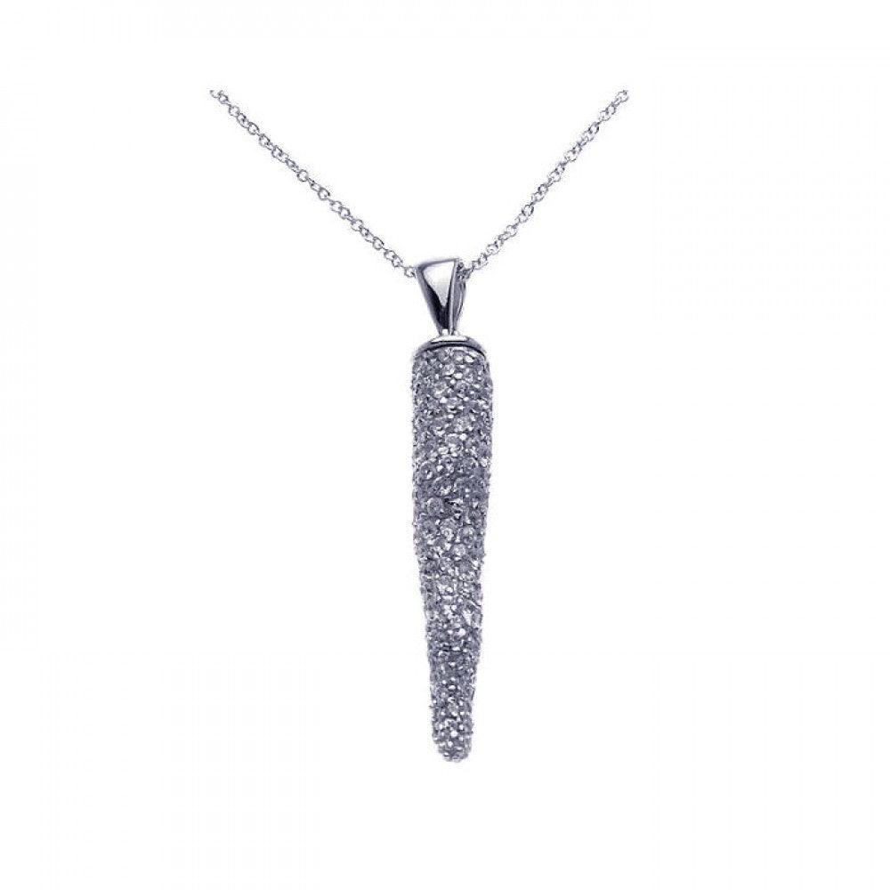 Closeout-Silver 925 Rhodium Plated Clear CZ Carrot Pendant Necklace - STP00914