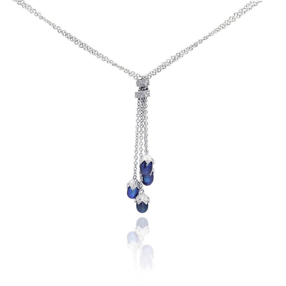 Closeout-Silver 925 Rhodium Plated 3 Fresh Water Pearl Drop Pendant Necklace - STP00931