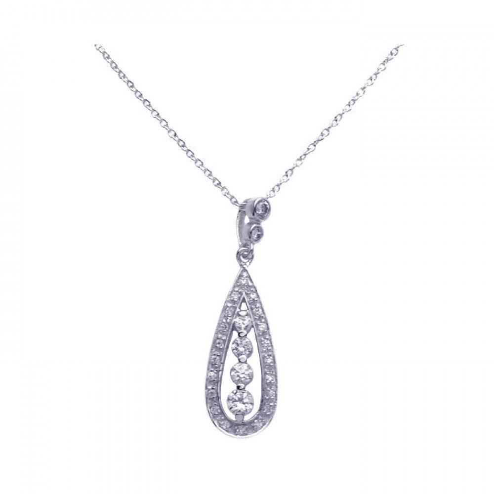 Silver 925 Rhodium Plated Clear CZ Tear Pendant Necklace - STP00942