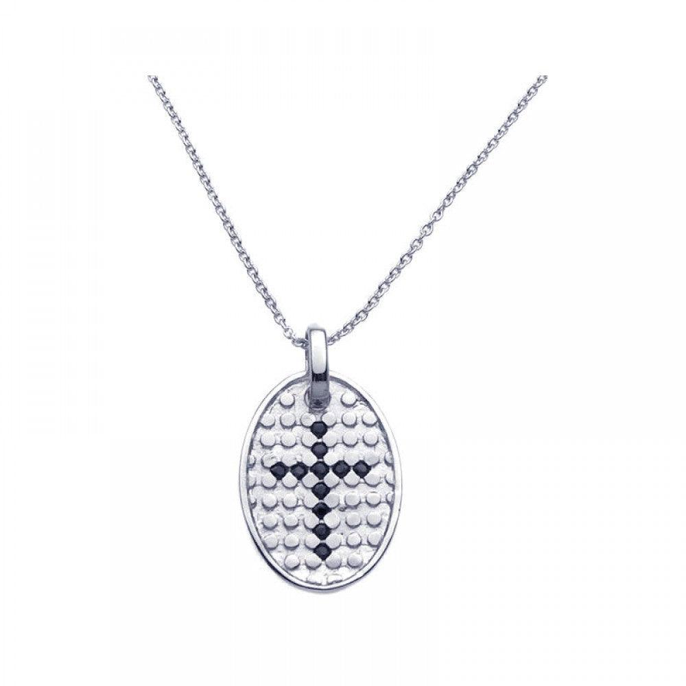 Closeout-Silver 925 Rhodium Plated Black CZ Pendant Necklace - STP00962